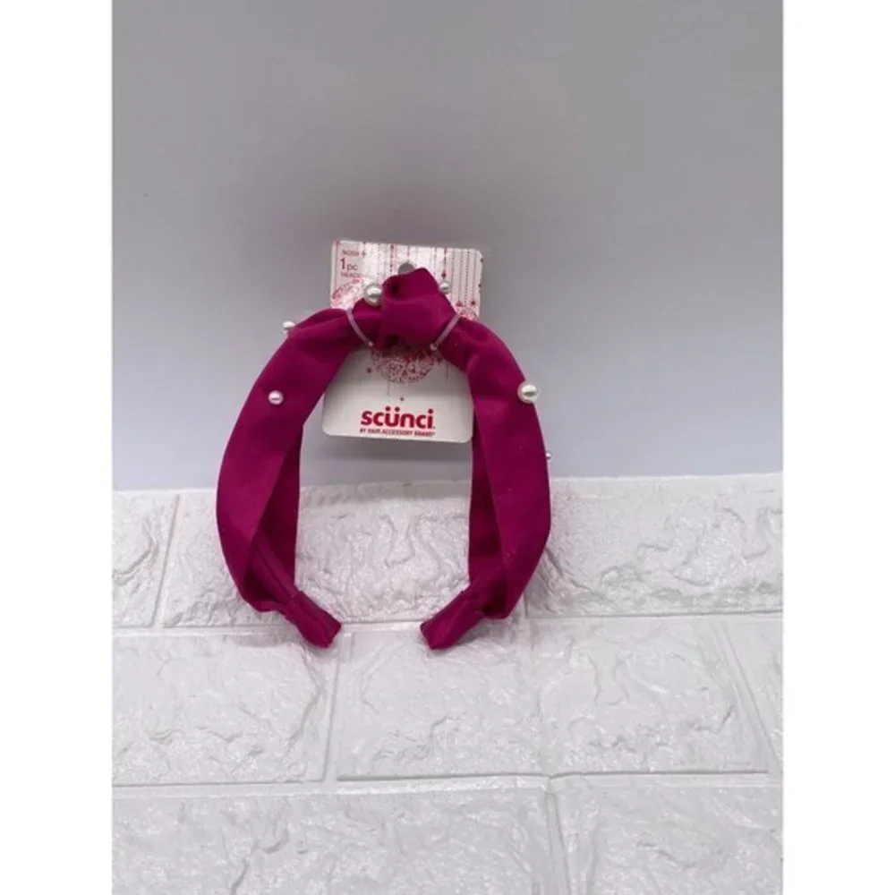 Scunci‎ Headband Magenta Color With White Pearls Headband 1 Inch Wide New